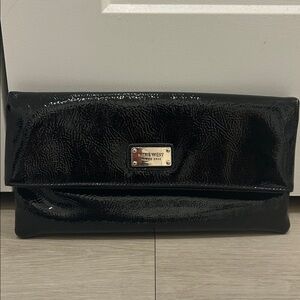Nine West Glossy Black Clutch in Faux Patent Leather